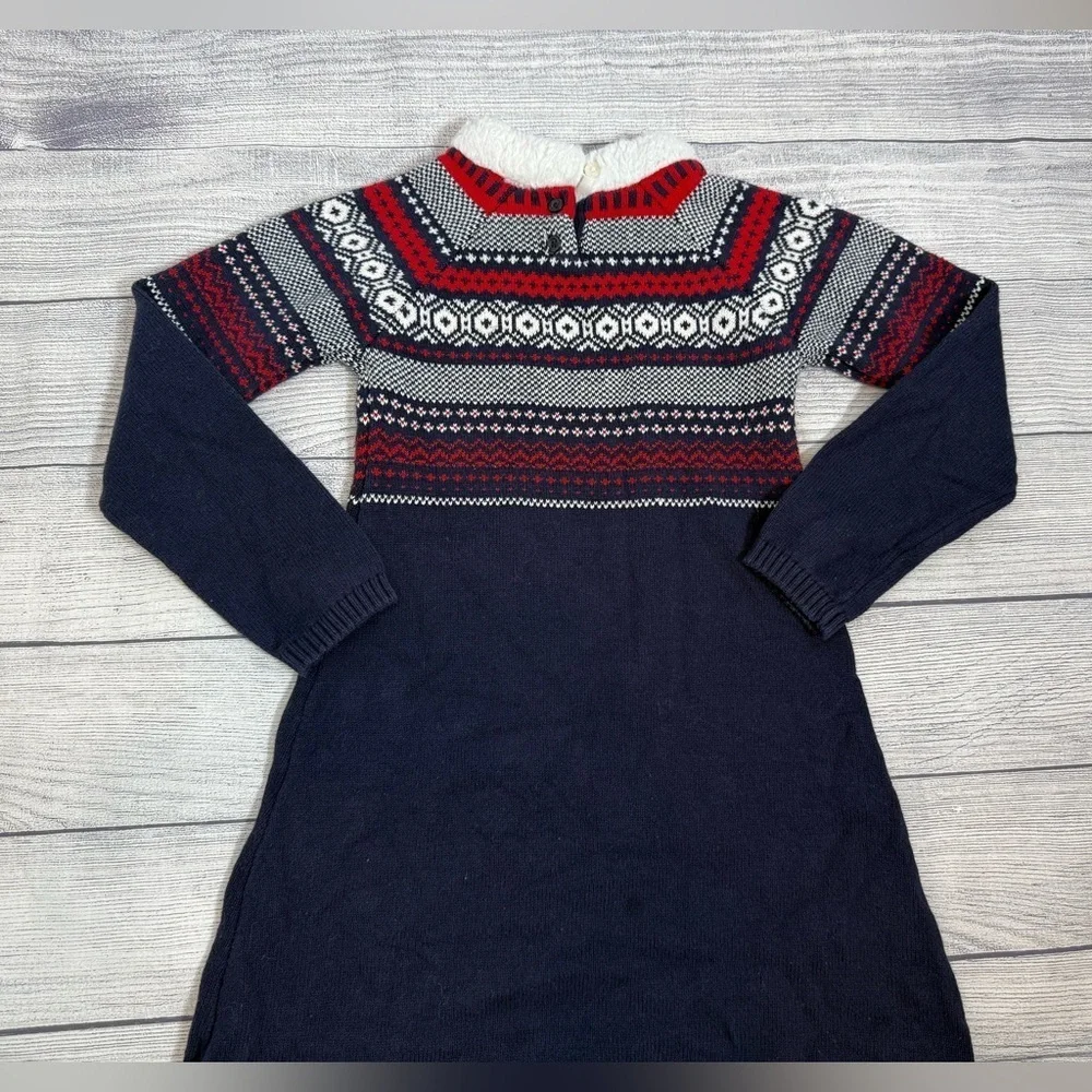 Gymboree Fair Isle Sweater Blue and red Dress Size 7 - Cozy Winter Knit